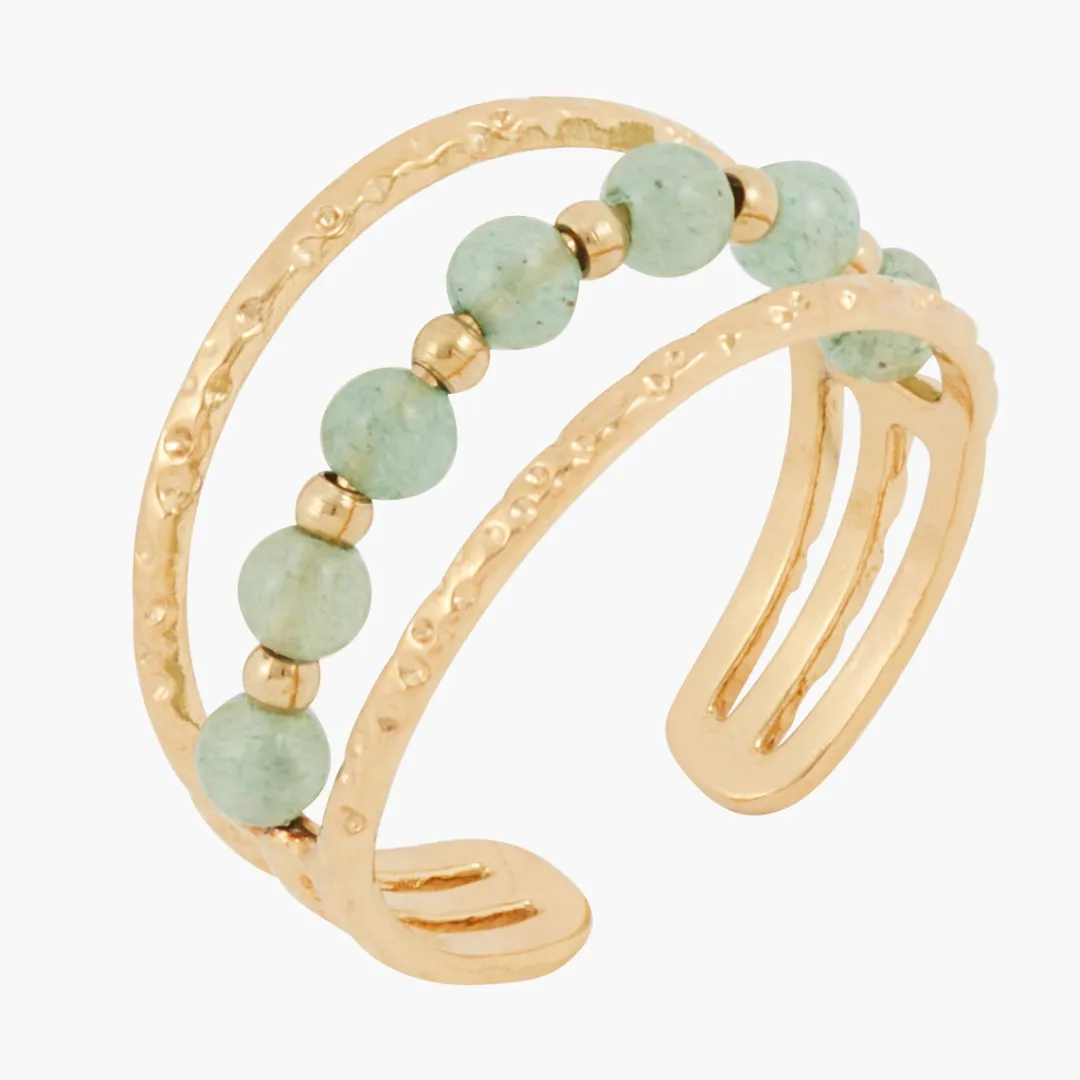 New Bague 3 rangs en acier inoxydable avec pierre de Jade - doré et vert Bagues | Bagues
