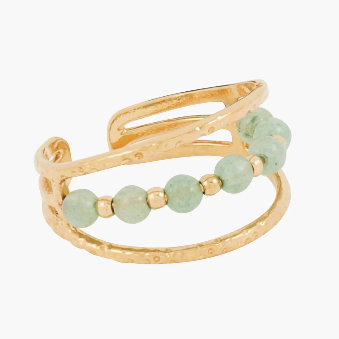 New Bague 3 rangs en acier inoxydable avec pierre de Jade - doré et vert Bagues | Bagues