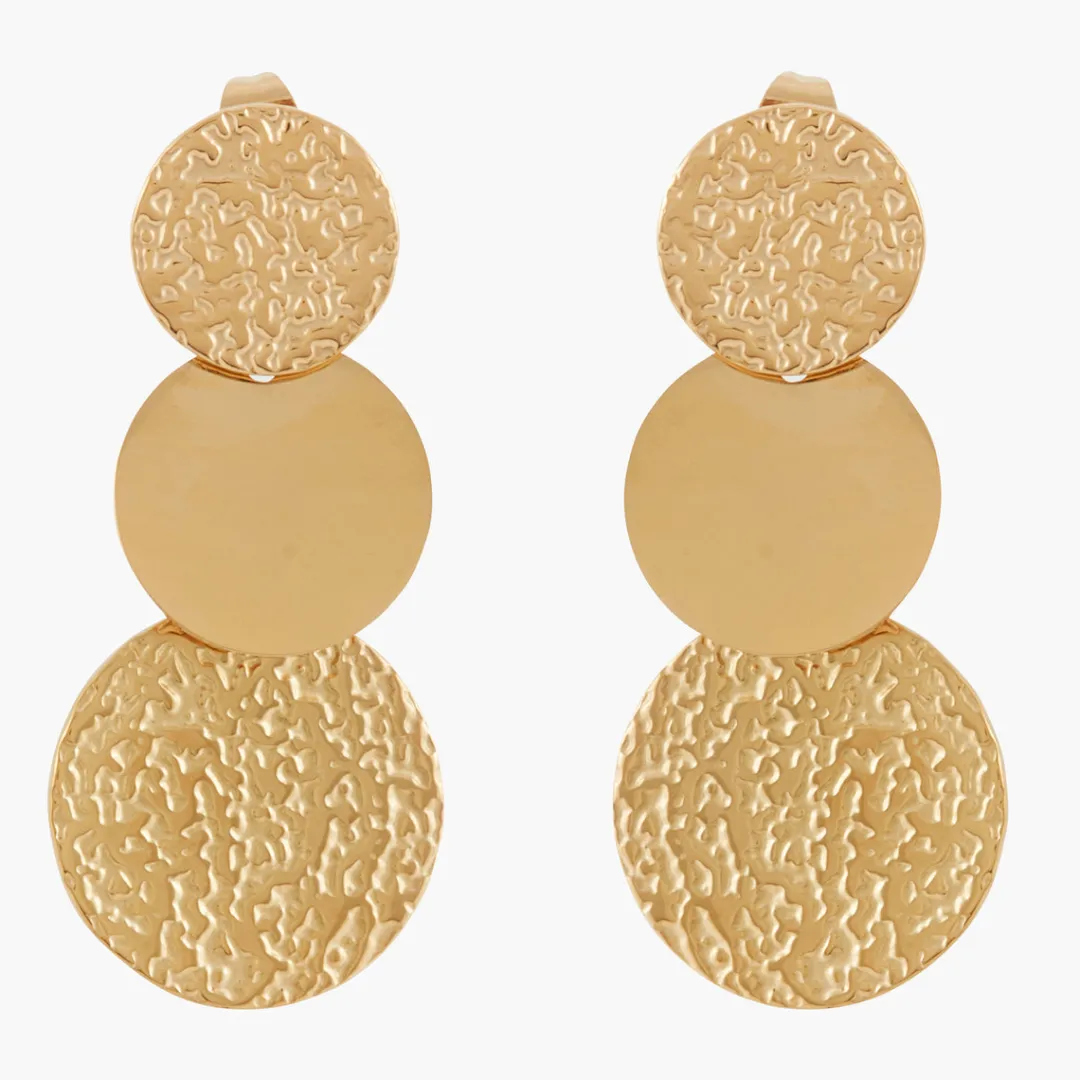 Discount Boucles d'oreilles avec 3 disques martelés et lisses en acier Boucles D’Oreilles | Boucles D'Oreilles