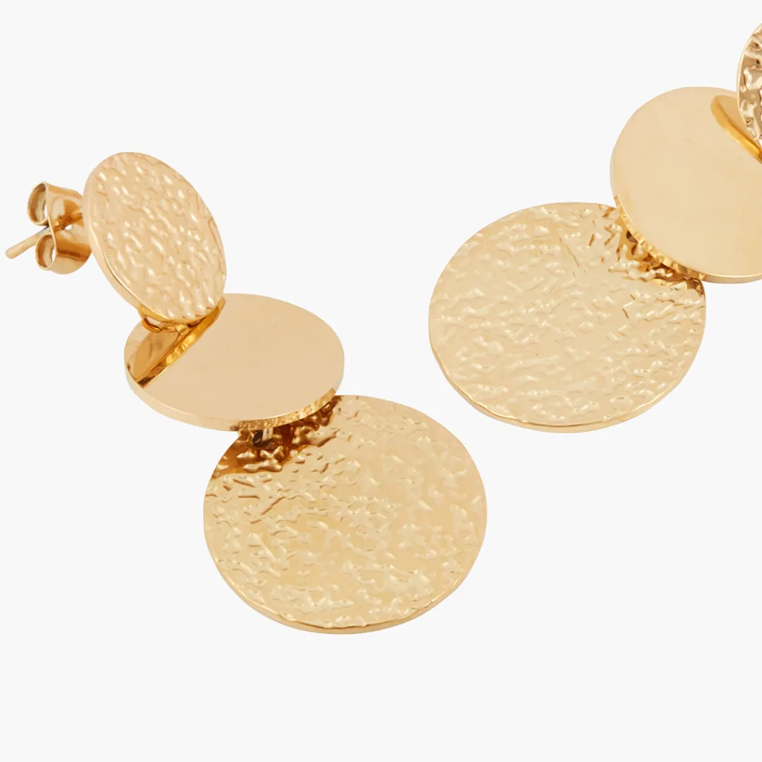 Discount Boucles d'oreilles avec 3 disques martelés et lisses en acier Boucles D’Oreilles | Boucles D'Oreilles