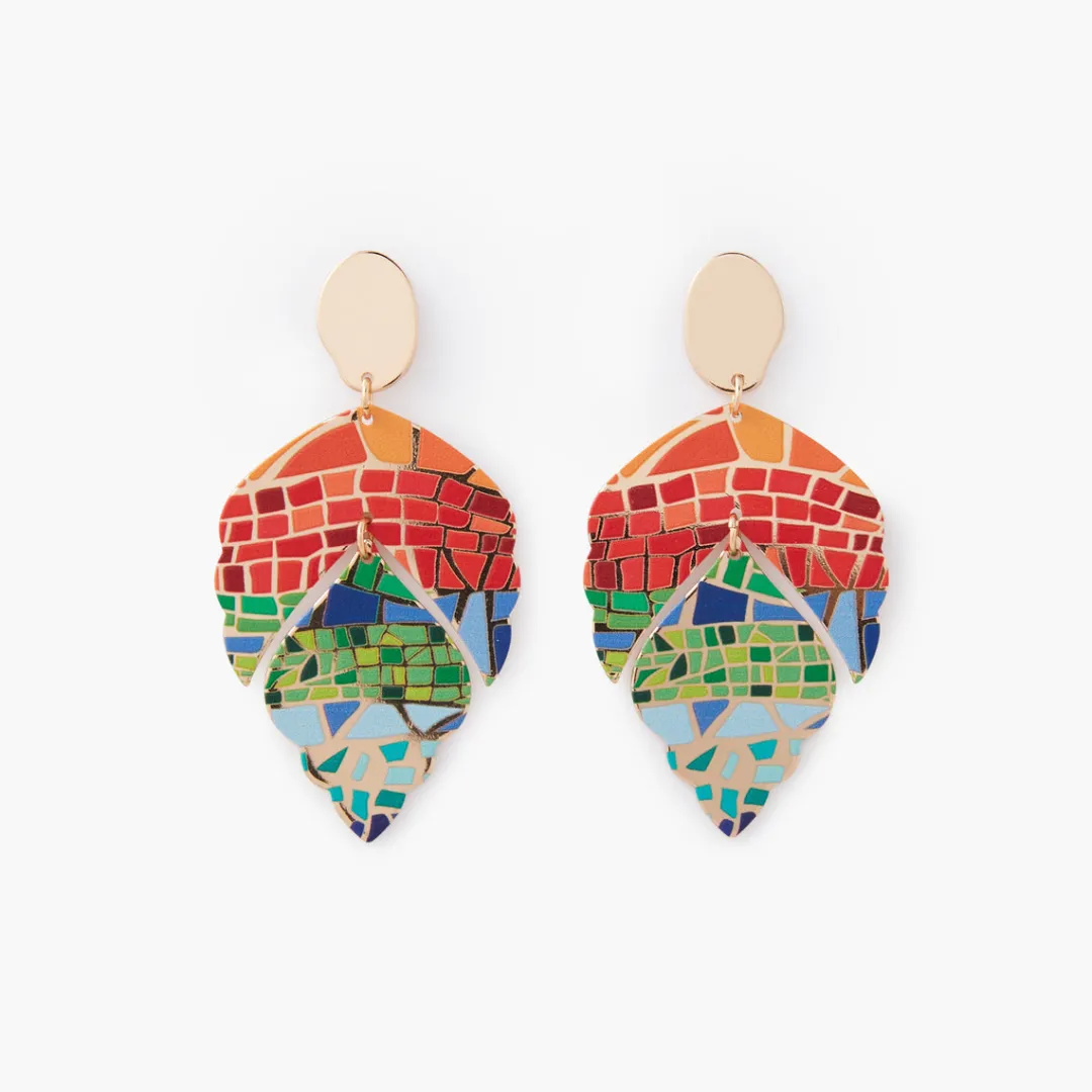 Flash Sale Boucles d'oreilles Balagane feuilles à imprimé mosaïque Boucles D'Oreilles