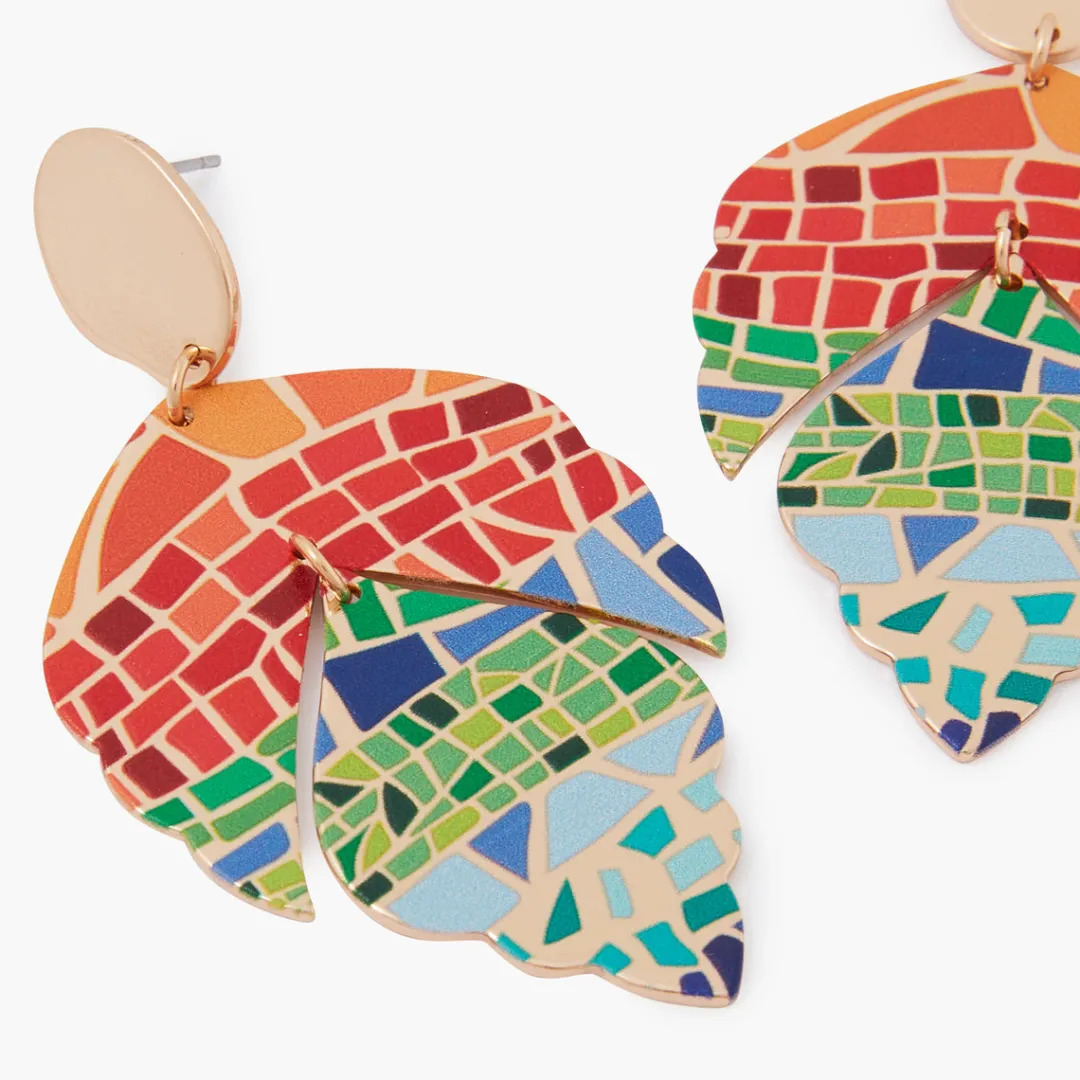 Flash Sale Boucles d'oreilles Balagane feuilles à imprimé mosaïque Boucles D'Oreilles