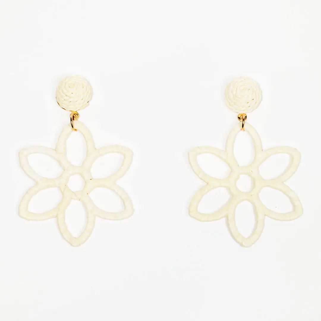 Sale Boucles d'oreilles fleur en raphia - coloris ivoire Boucles D'Oreilles