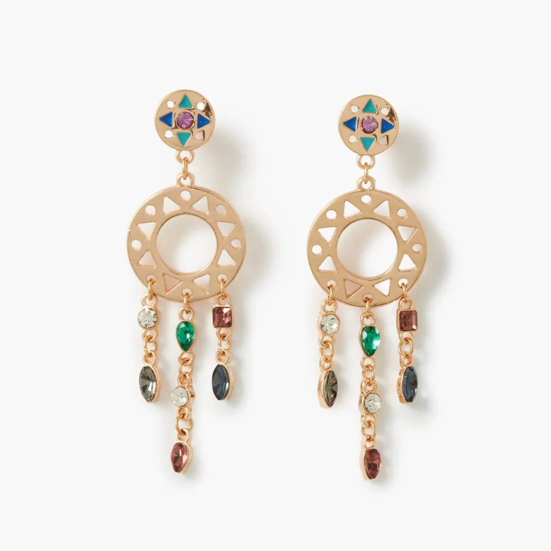 Shop Boucles d'oreilles pendantes cercle ajouré et strass Boucles D'Oreilles