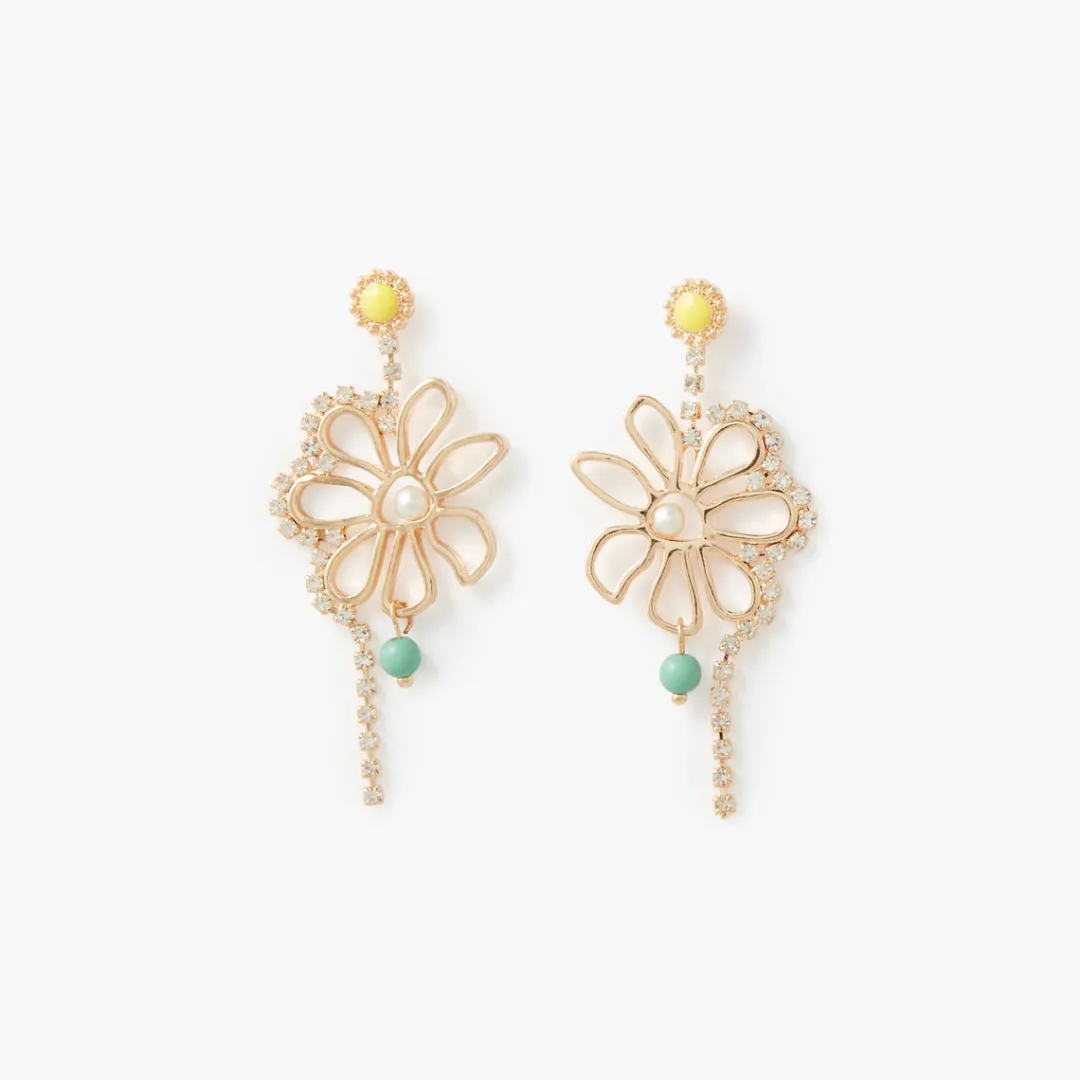 Shop Boucles d'oreilles pendantes fleurs et strass Boucles D'Oreilles