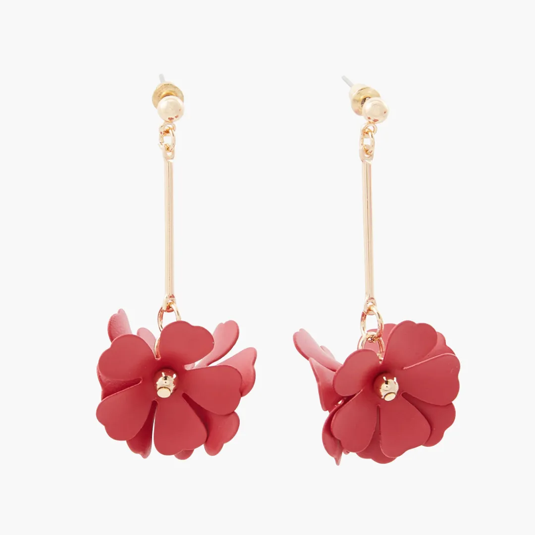 Outlet Boucles d'oreilles pendantes fleurs rouges Boucles D'Oreilles