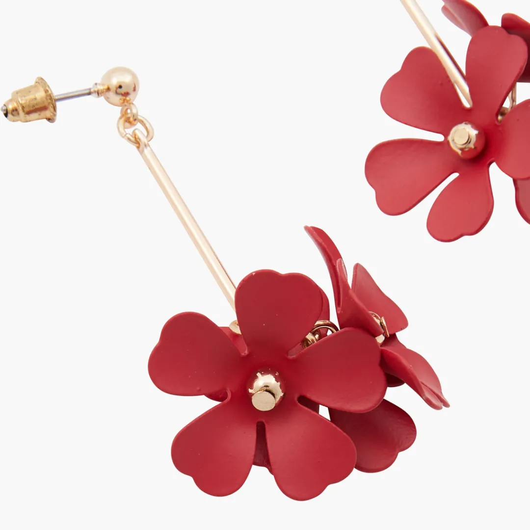 Outlet Boucles d'oreilles pendantes fleurs rouges Boucles D'Oreilles