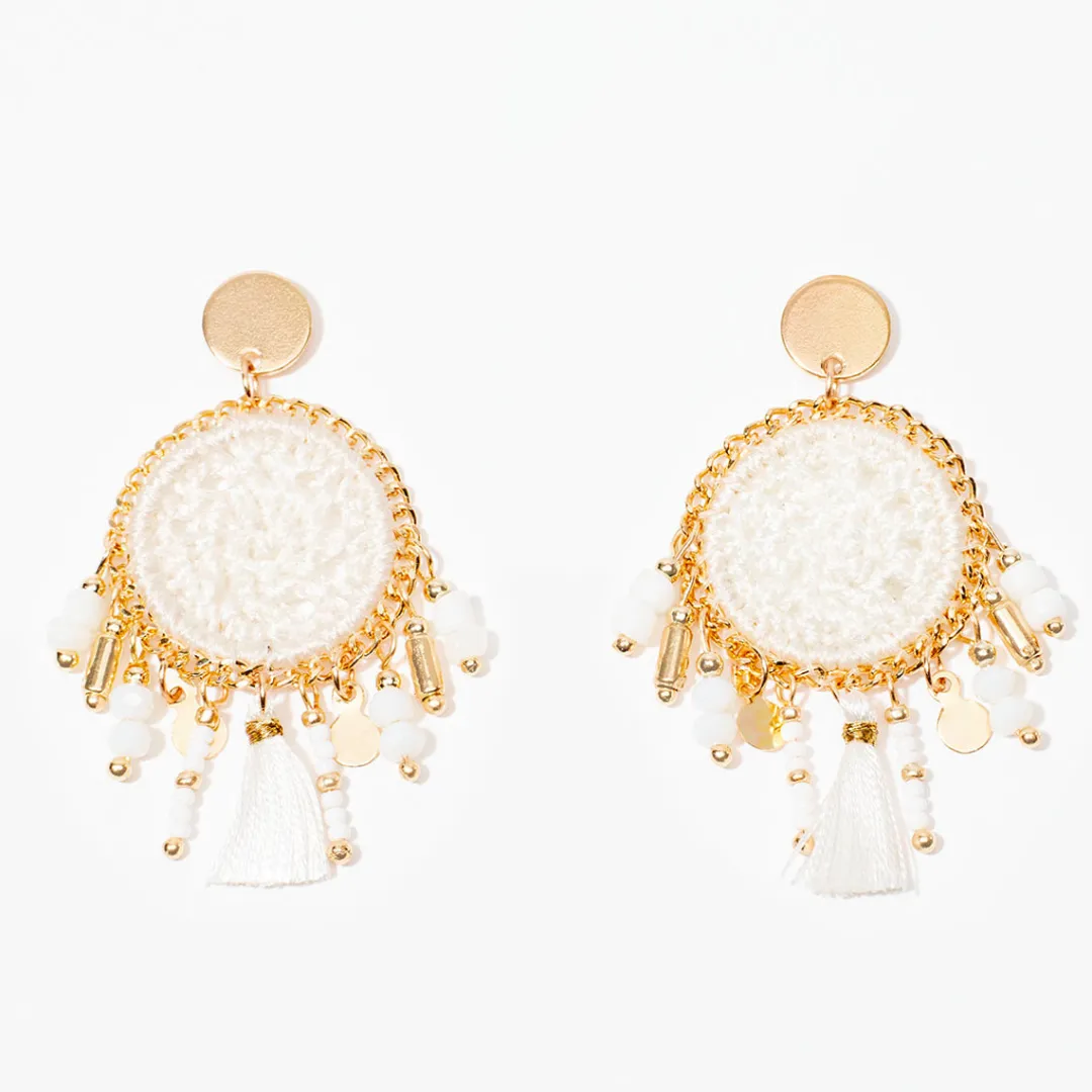 Cheap Boucles d'oreilles pendantes macramé - blanc et doré Boucles D'Oreilles