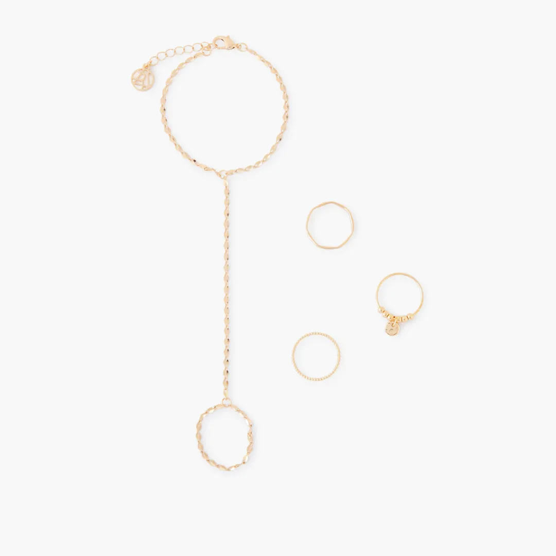 Clearance Bracelet de main + set de 3 bagues Bagues | Bracelets