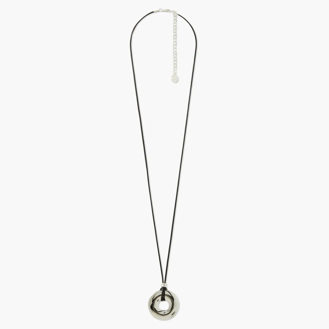 Outlet Collier pendentif disque argenté Colliers