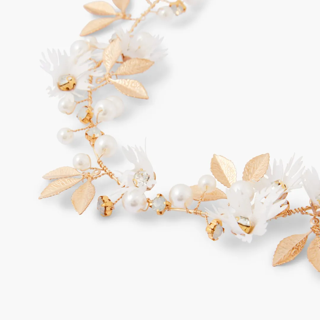 New Couronne de fleurs en ruban - blanc et doré Cérémonie