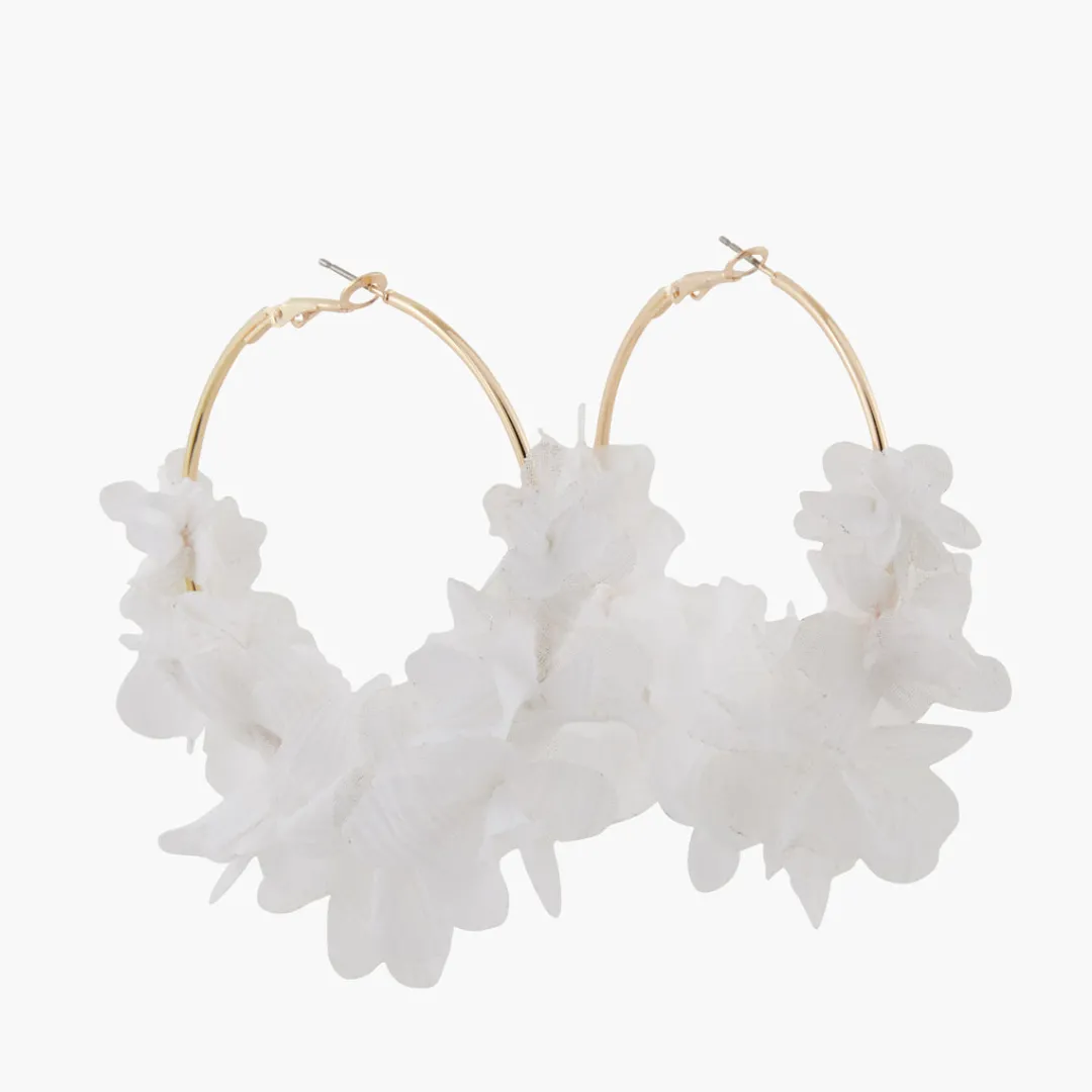 Sale Créoles à fleurs blanches Boucles D'Oreilles