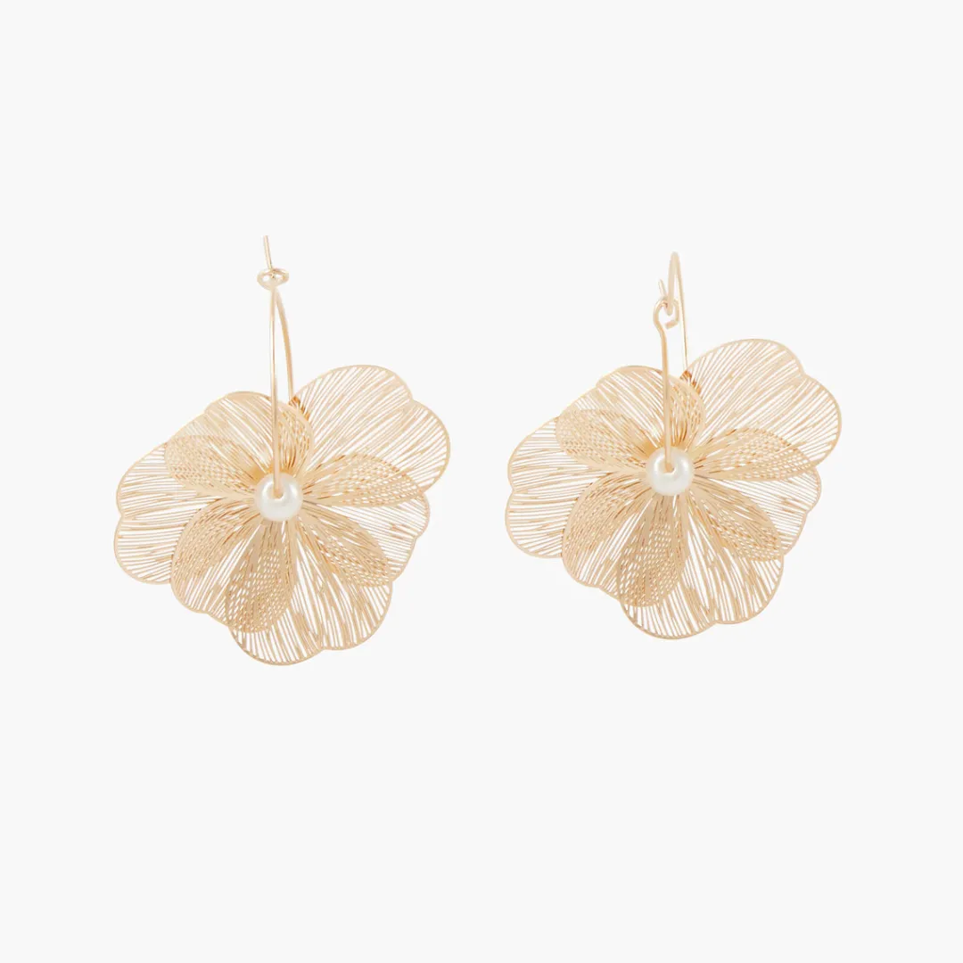 Outlet Créoles fleur en filigrane dorées Boucles D'Oreilles