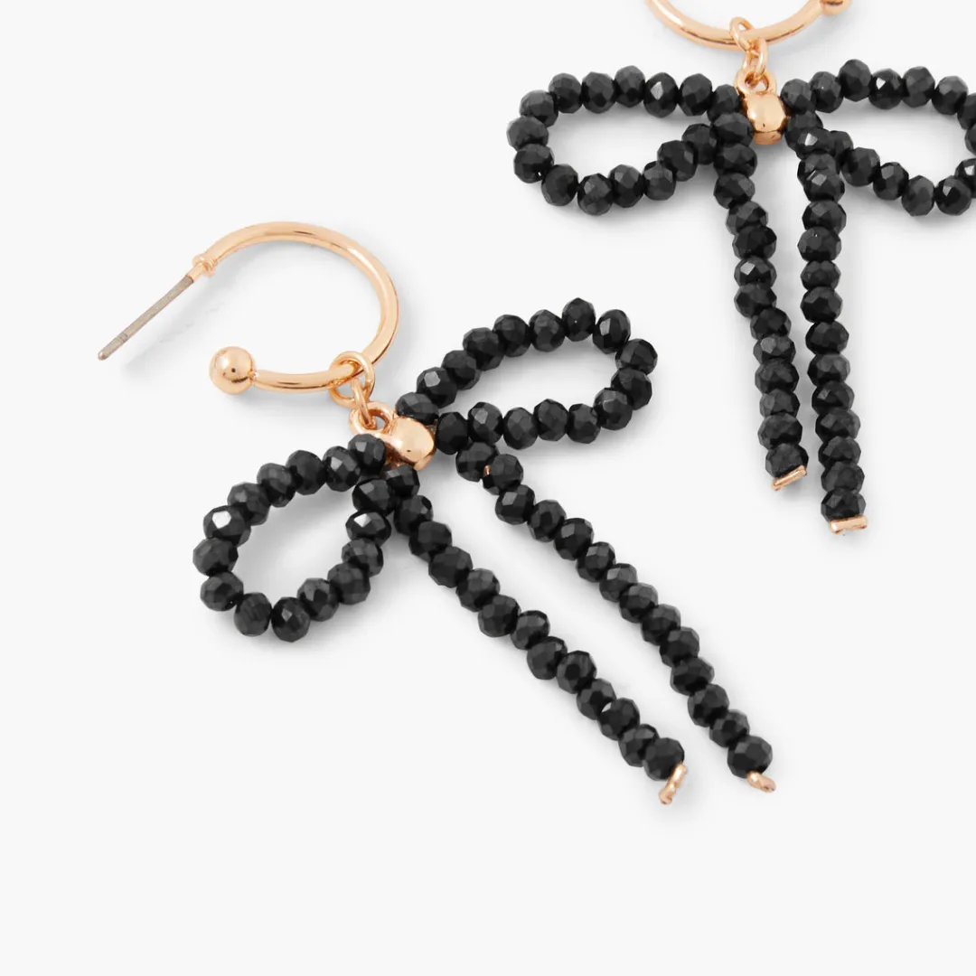 Best Sale Créoles nœud en perles à facettes noires Boucles D'Oreilles