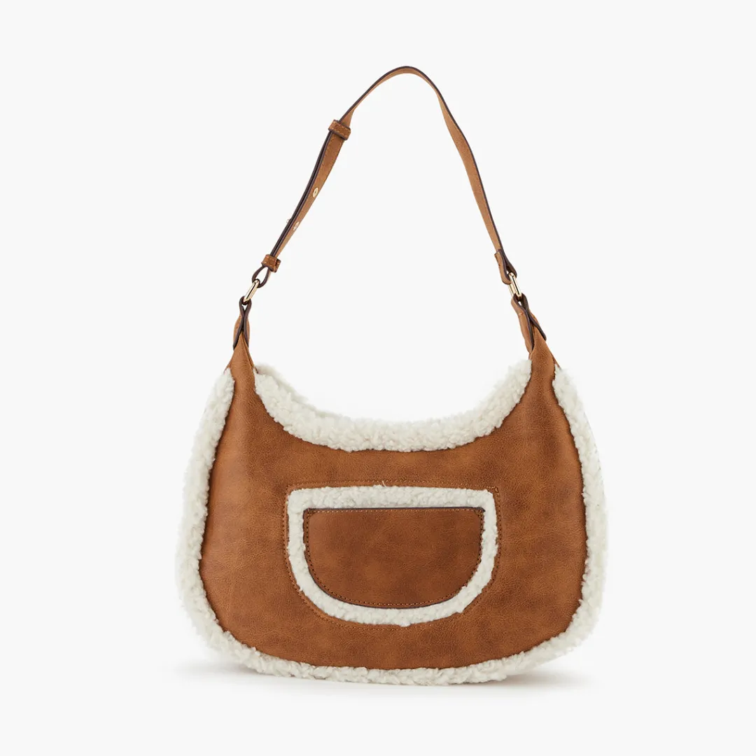 Flash Sale Sac porté épaule bi-matière camel Sacs Porté Épaule