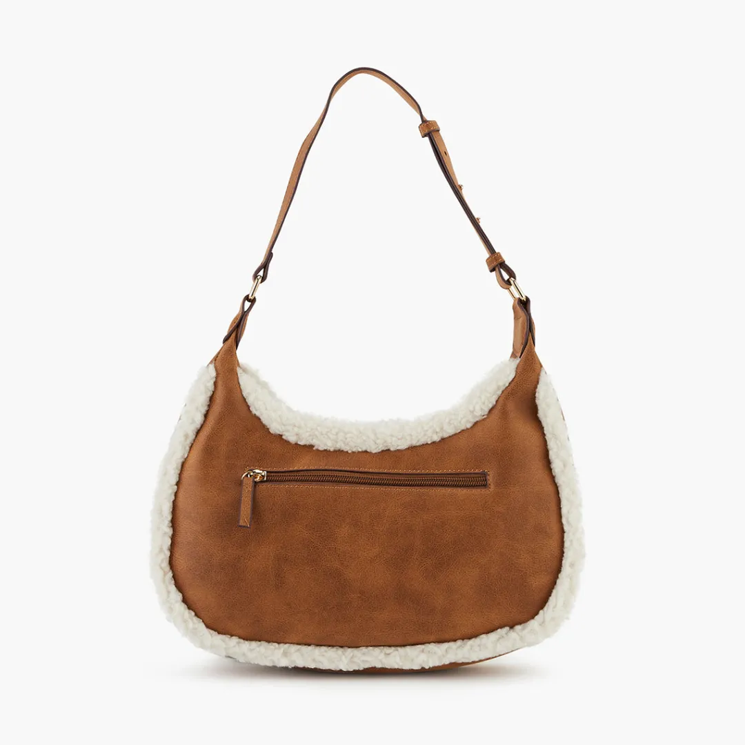 Flash Sale Sac porté épaule bi-matière camel Sacs Porté Épaule