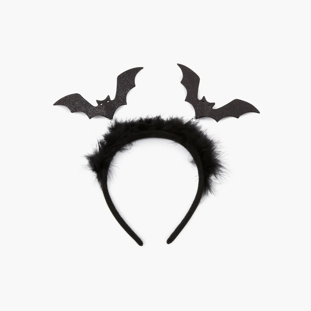 Discount Serre tête chauve souris noir glitter et fourrure Actua Halloween Serre-Têtes