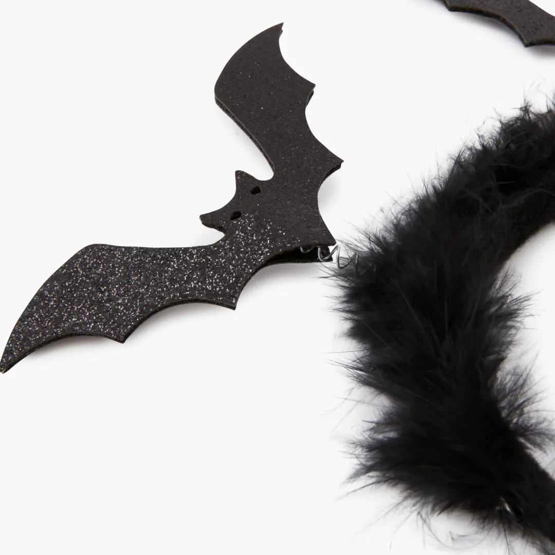 Discount Serre tête chauve souris noir glitter et fourrure Actua Halloween Serre-Têtes