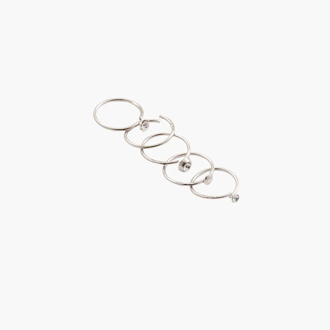 Discount Set de 5 anneaux piercings argent sterling Piercings