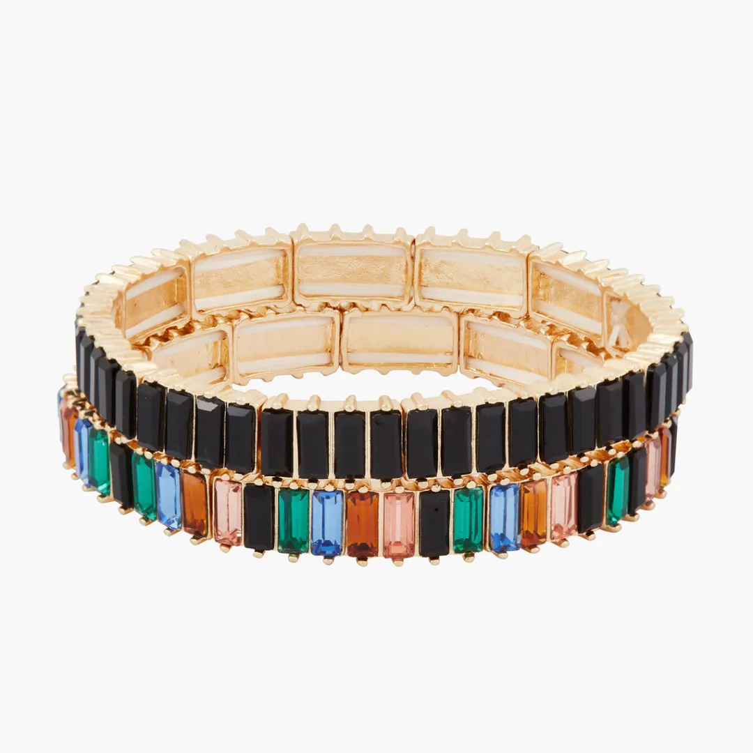 Best Set de 2 bracelets élastiques strass noir et multicolore Bracelets