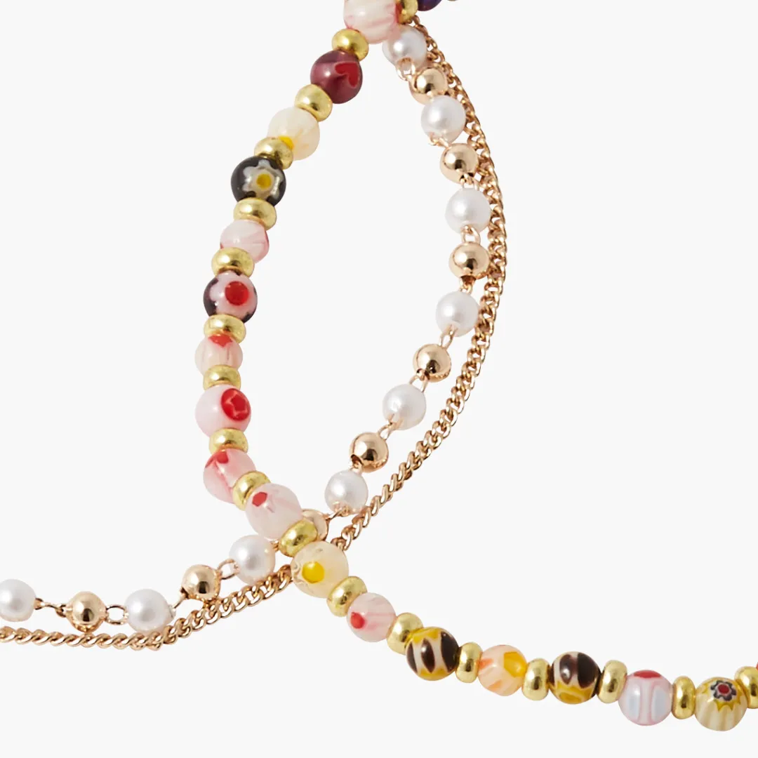 New Set de 2 chaînes de chevilles perlées multicolores Bijoux De Corps