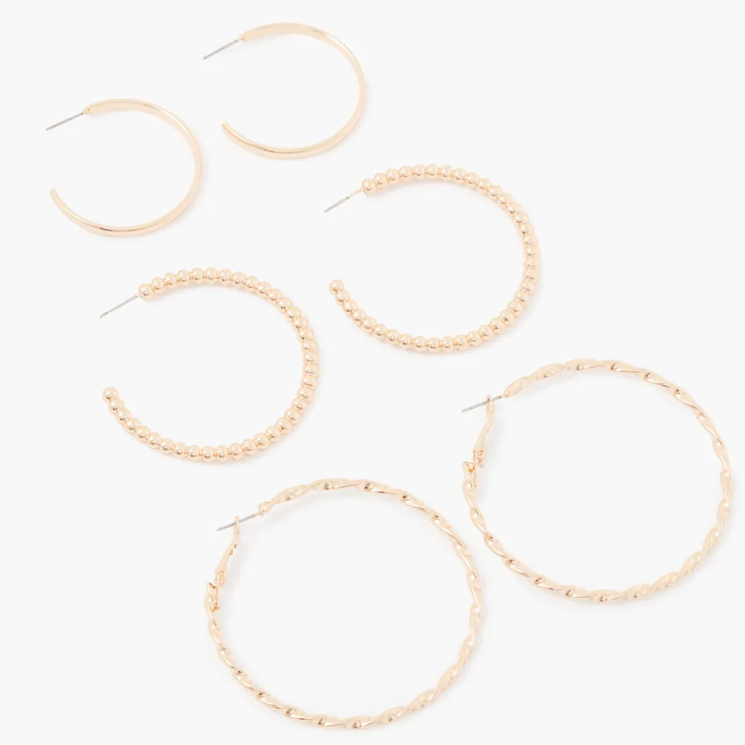 Discount Set de 3 créoles assorties lisses et twistées Boucles D'Oreilles