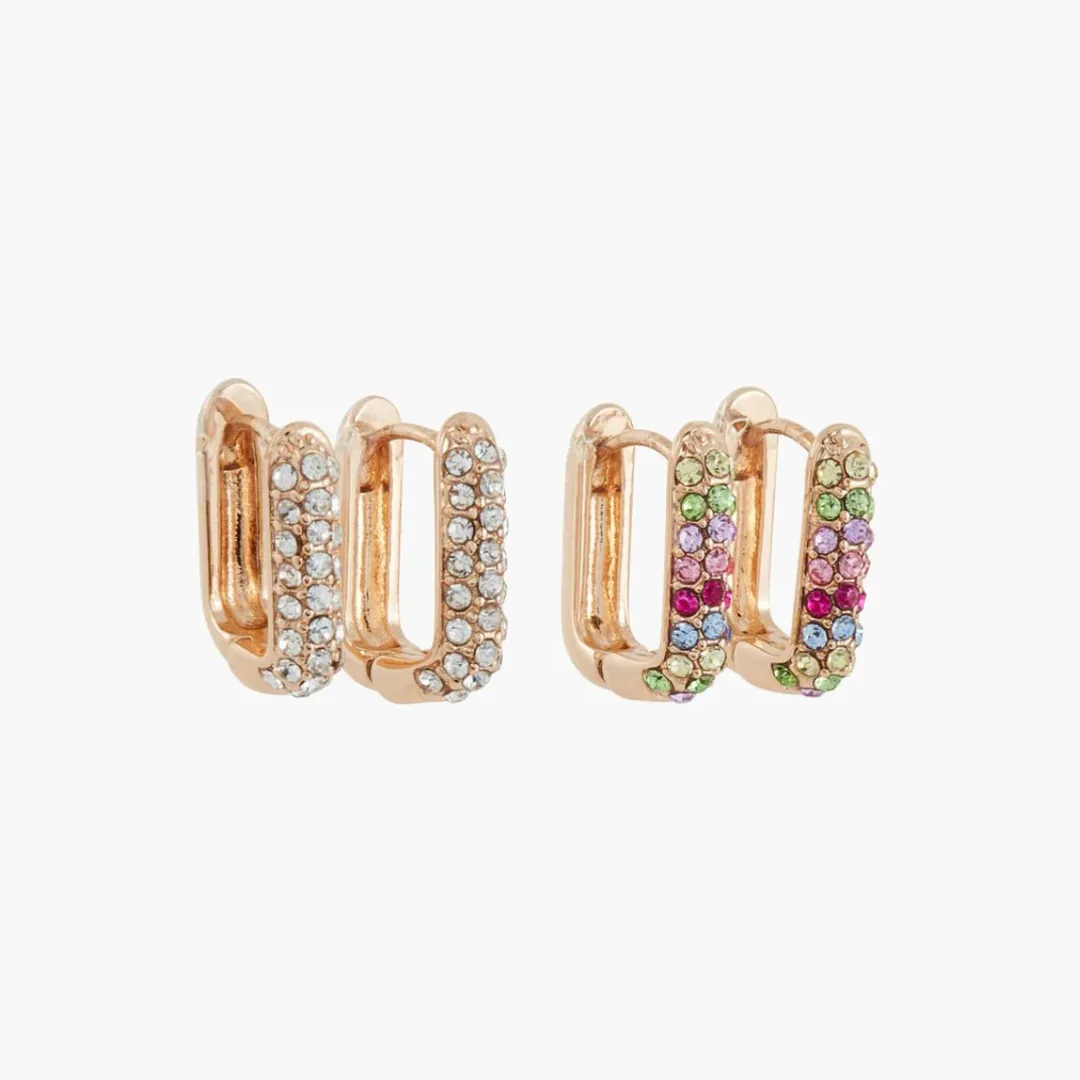 Outlet Set de 2 créoles carrées avec strass Boucles D'Oreilles