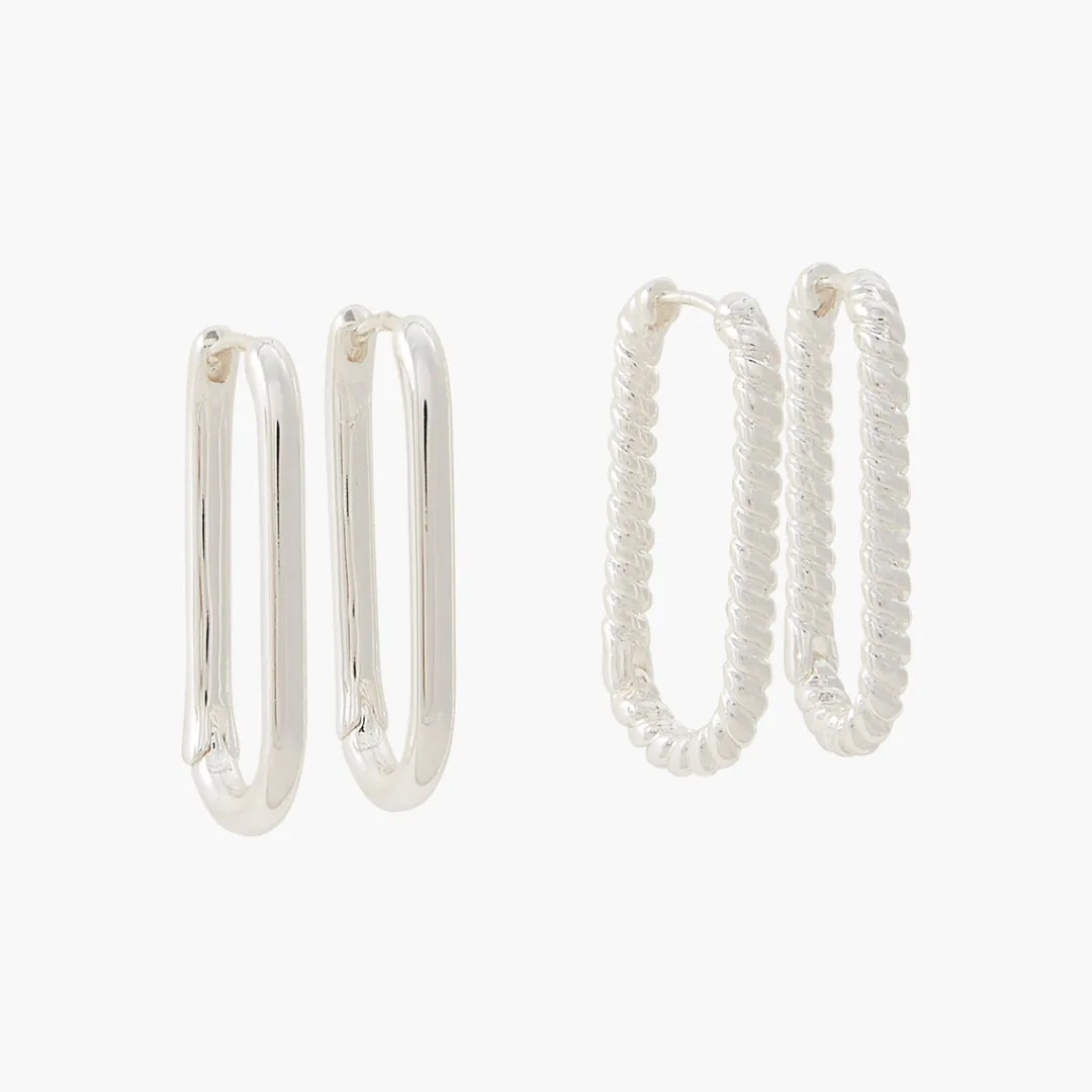 Sale Set de 2 créoles rectangles - argenté Boucles D'Oreilles