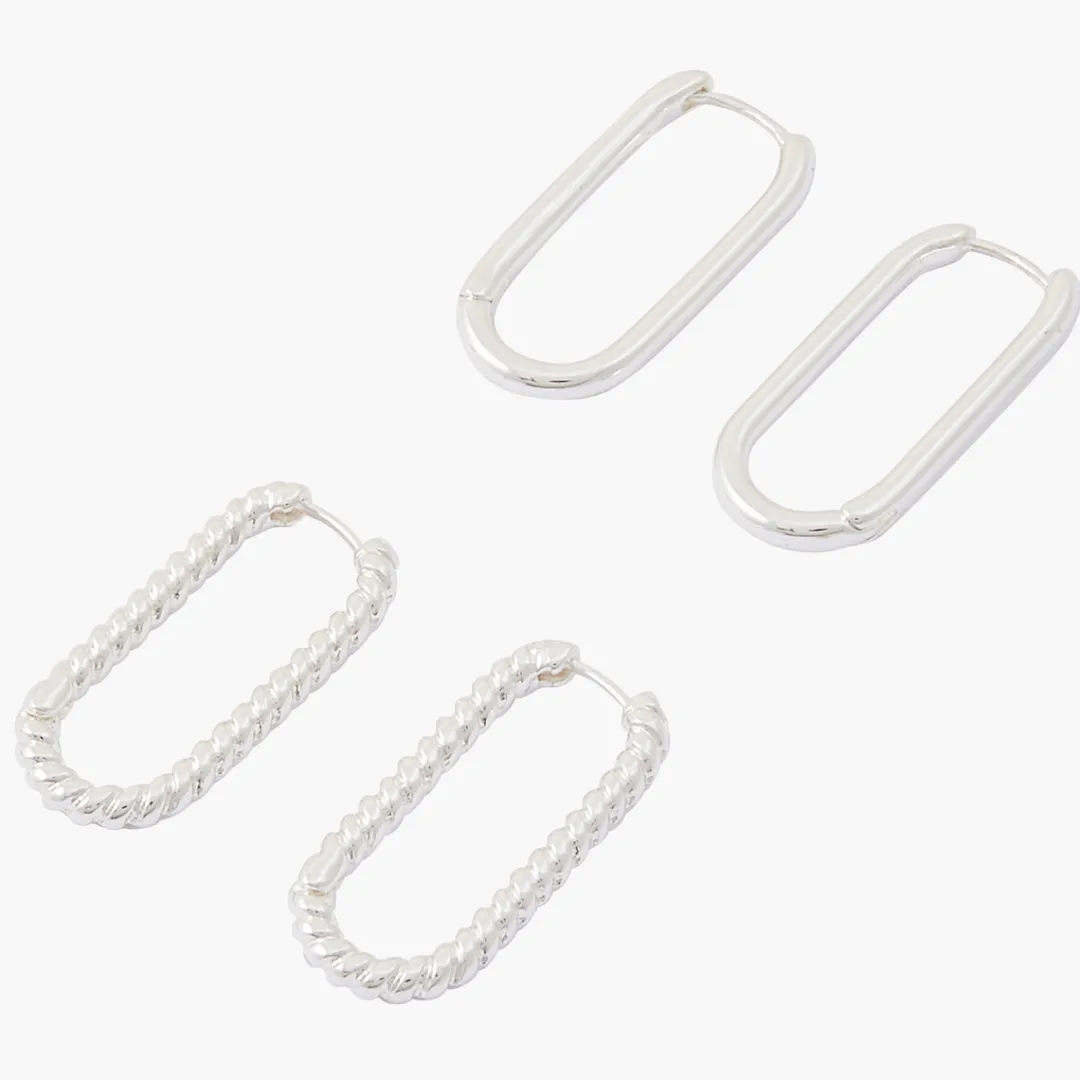 Sale Set de 2 créoles rectangles - argenté Boucles D'Oreilles