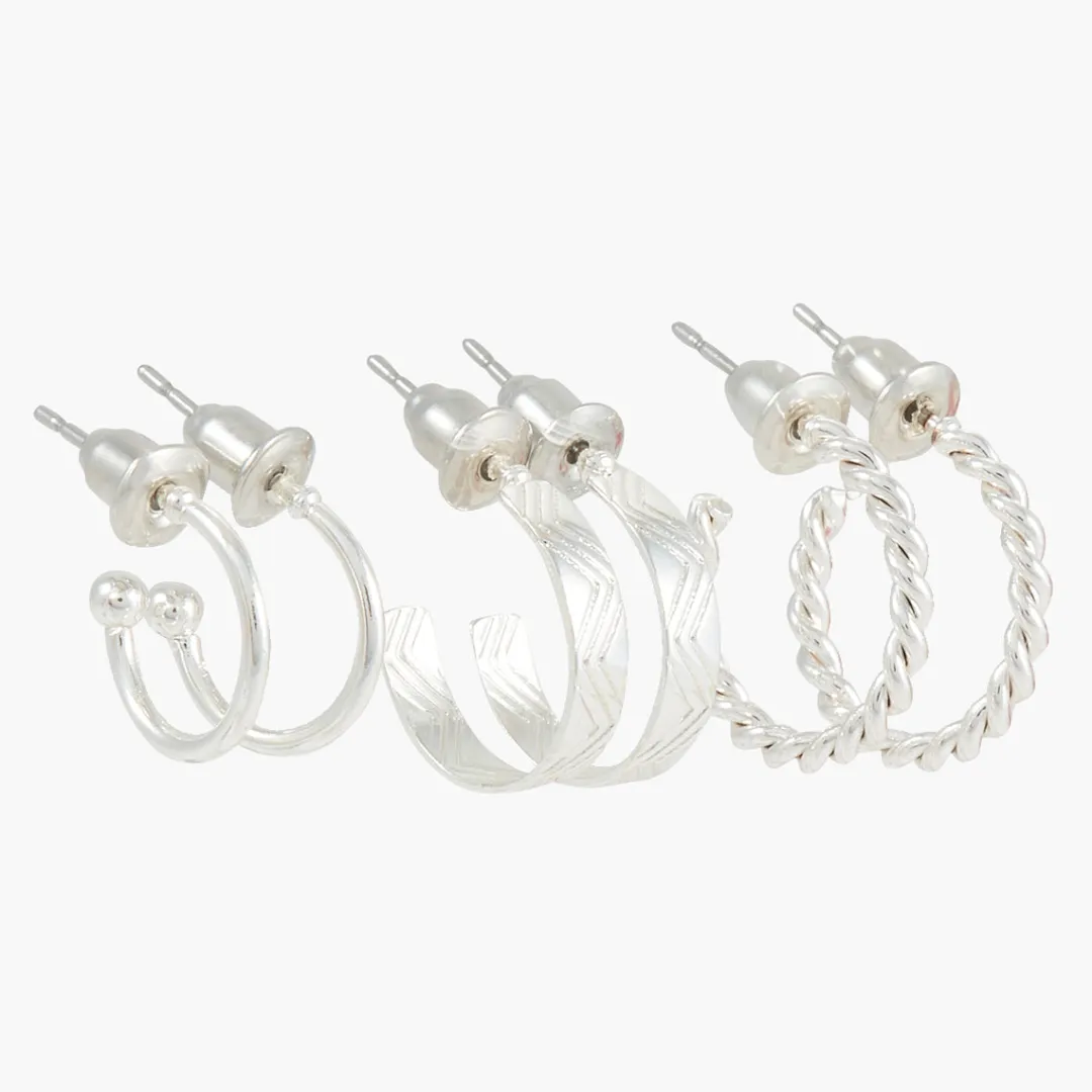 Clearance Set de 3 mini-créoles argentées Boucles D'Oreilles