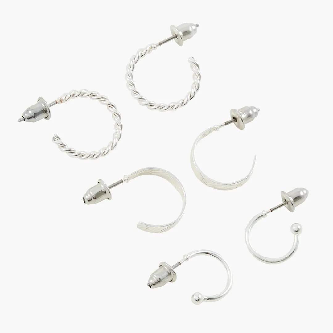 Clearance Set de 3 mini-créoles argentées Boucles D'Oreilles