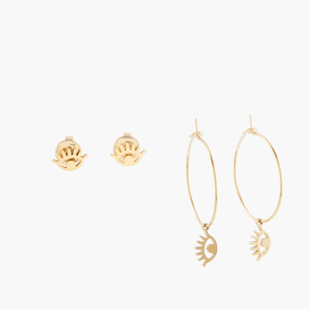 Fashion Set de 2 paires de boucles d'oreilles œil Acier Inoxydable Boucles D’Oreilles | Boucles D'Oreilles