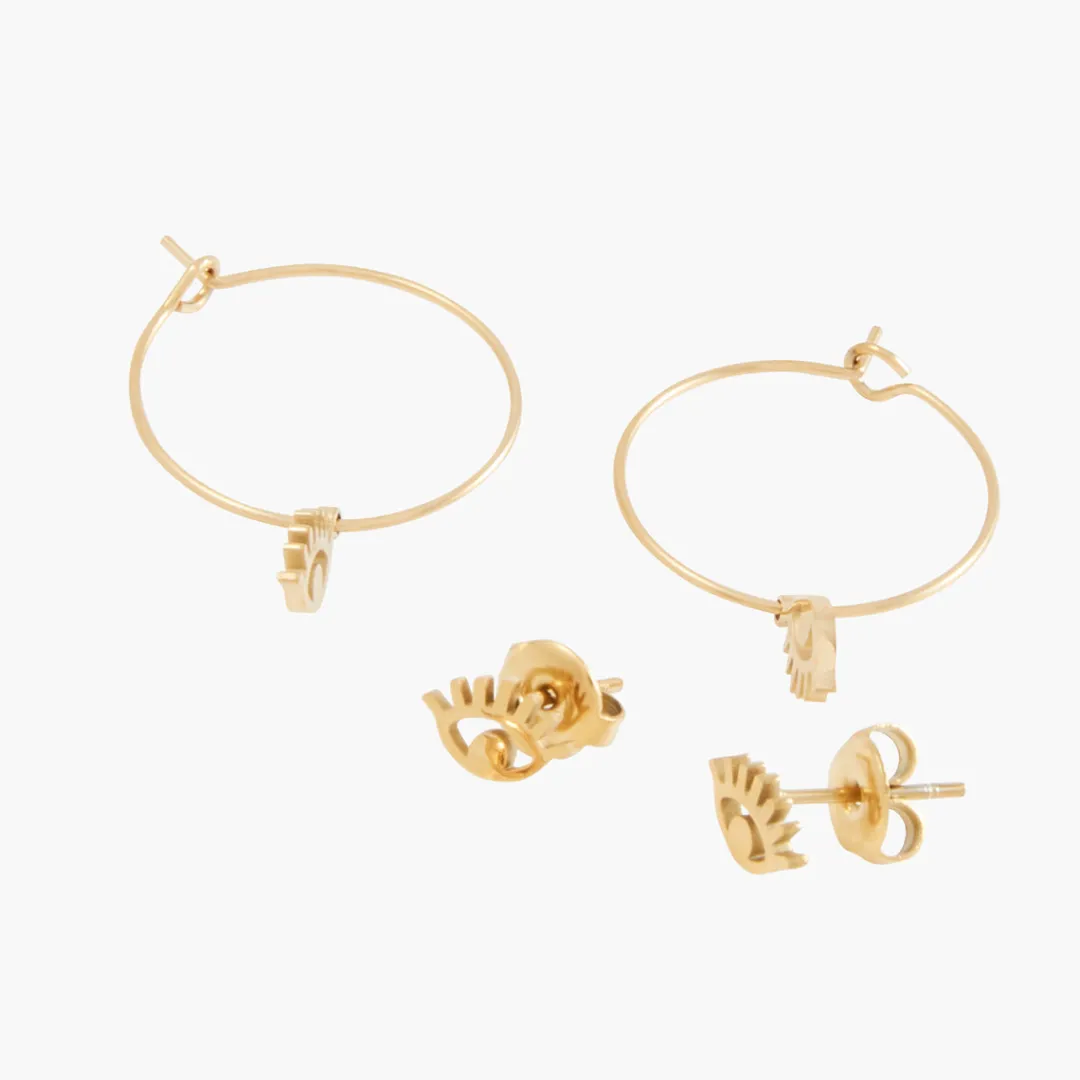 Fashion Set de 2 paires de boucles d'oreilles œil Acier Inoxydable Boucles D’Oreilles | Boucles D'Oreilles