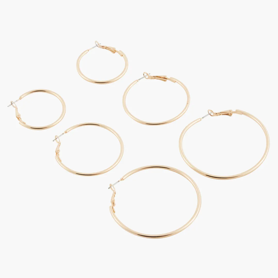 Flash Sale Set de 3 paires de créoles de tailles différentes Boucles D'Oreilles