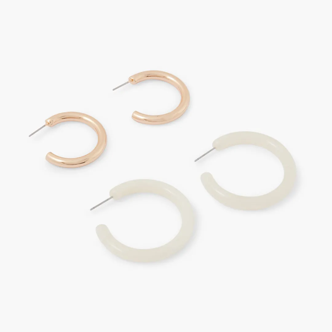 Shop Set de 2 paires de créoles métal et résine Boucles D'Oreilles