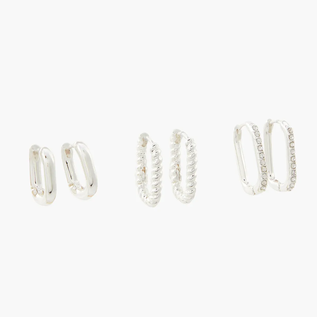 Clearance Set de 3 paires de créoles rectangles à strass Boucles D'Oreilles