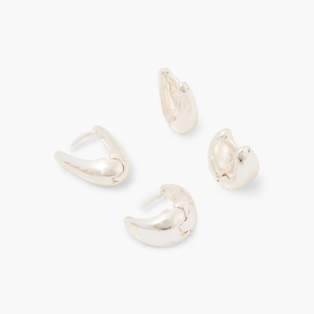 Flash Sale Set de 2 petites créoles articulées argentées Boucles D'Oreilles