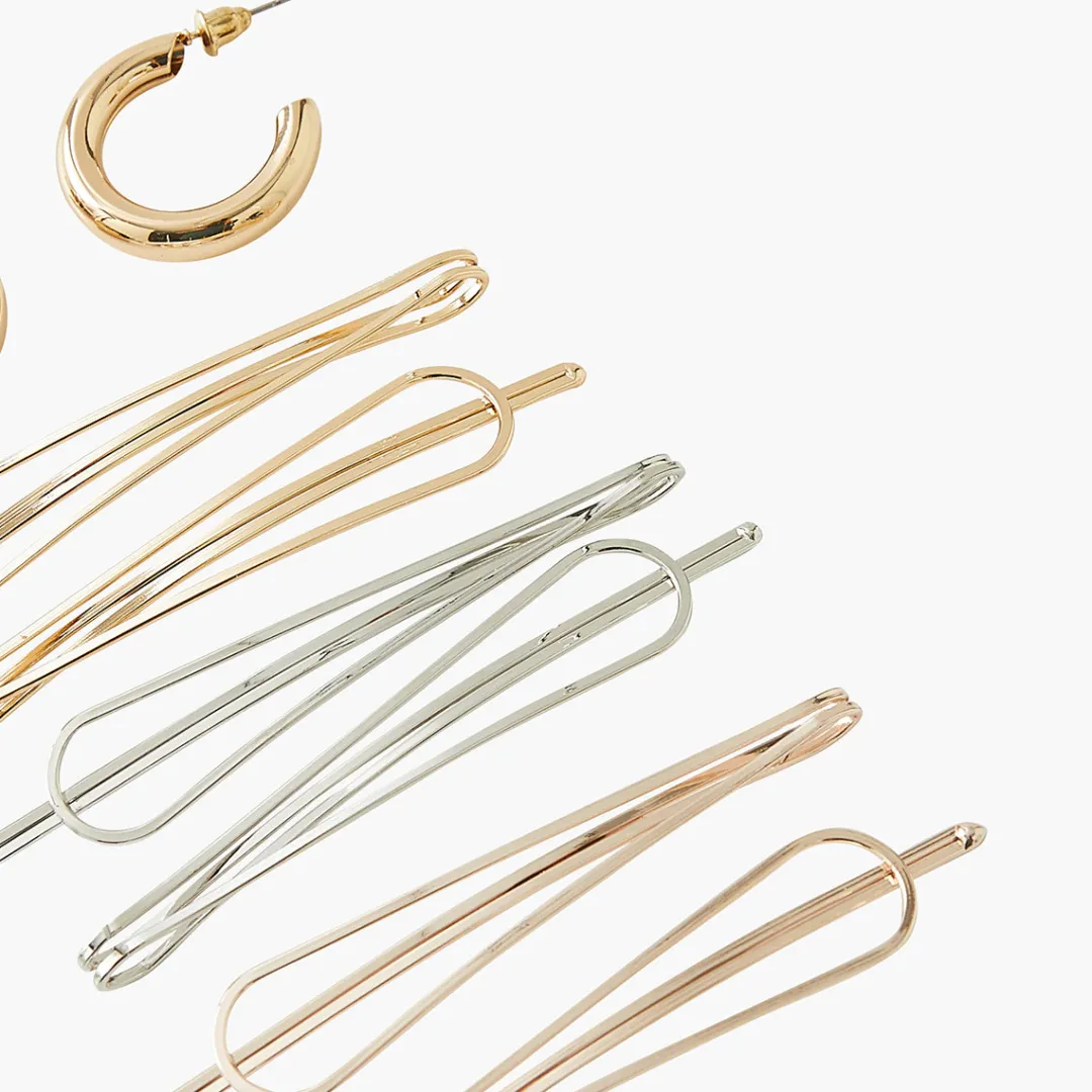 Online Set de 6 pinces et 1 paire de petite créole doré et argenté Pinces À Cheveux