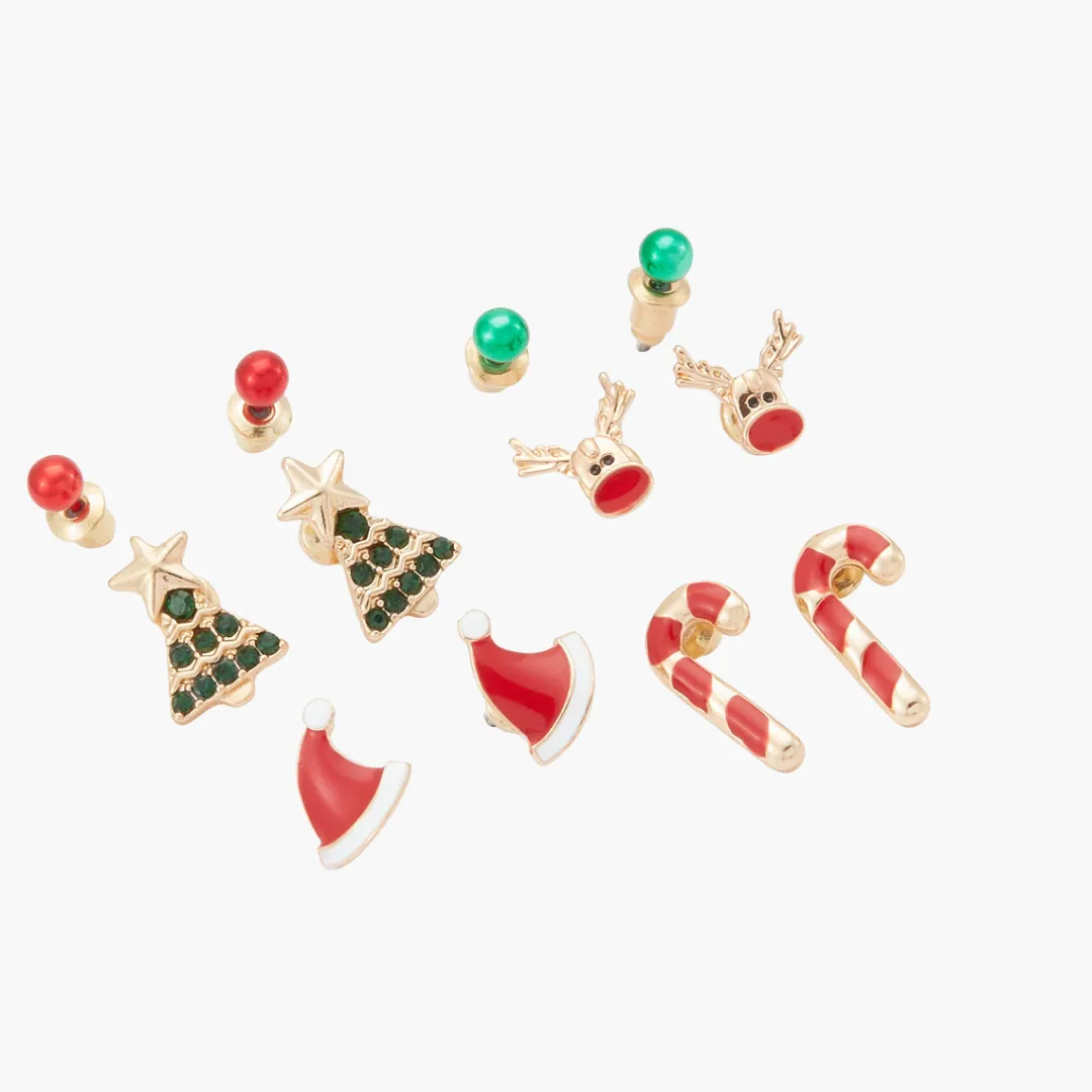 Best Sale Set de puces d'oreilles multicolore Xmas Party Boucles D'Oreilles